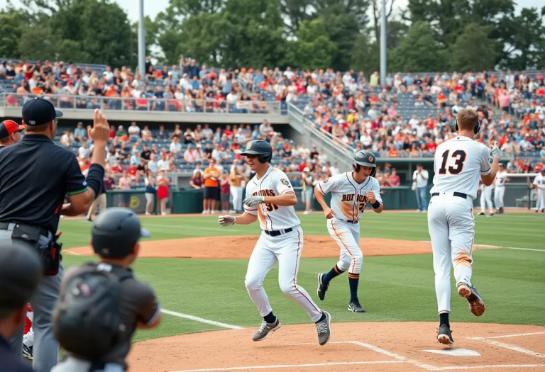Players in action during a high school baseball playoff game