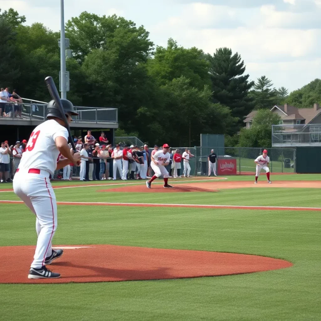 Players practicing on a baseball field during the season