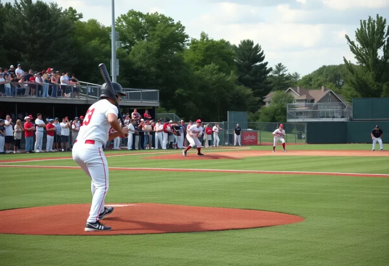 Players practicing on a baseball field during the season