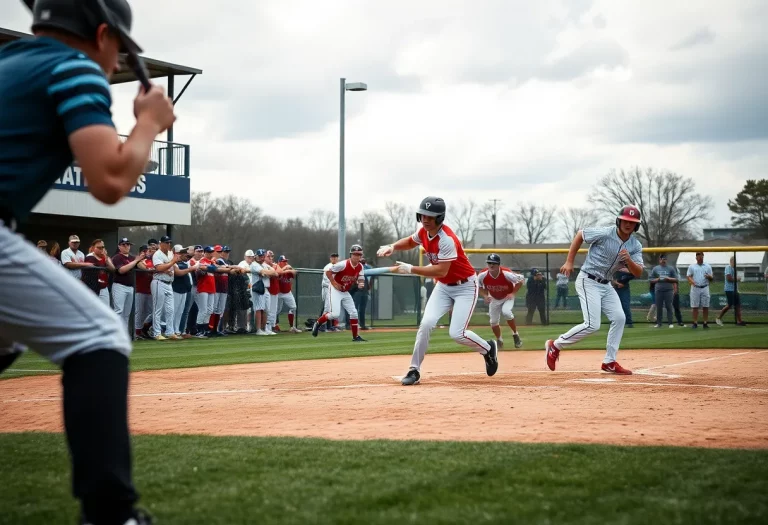 Players in action during a high school baseball playoff game.