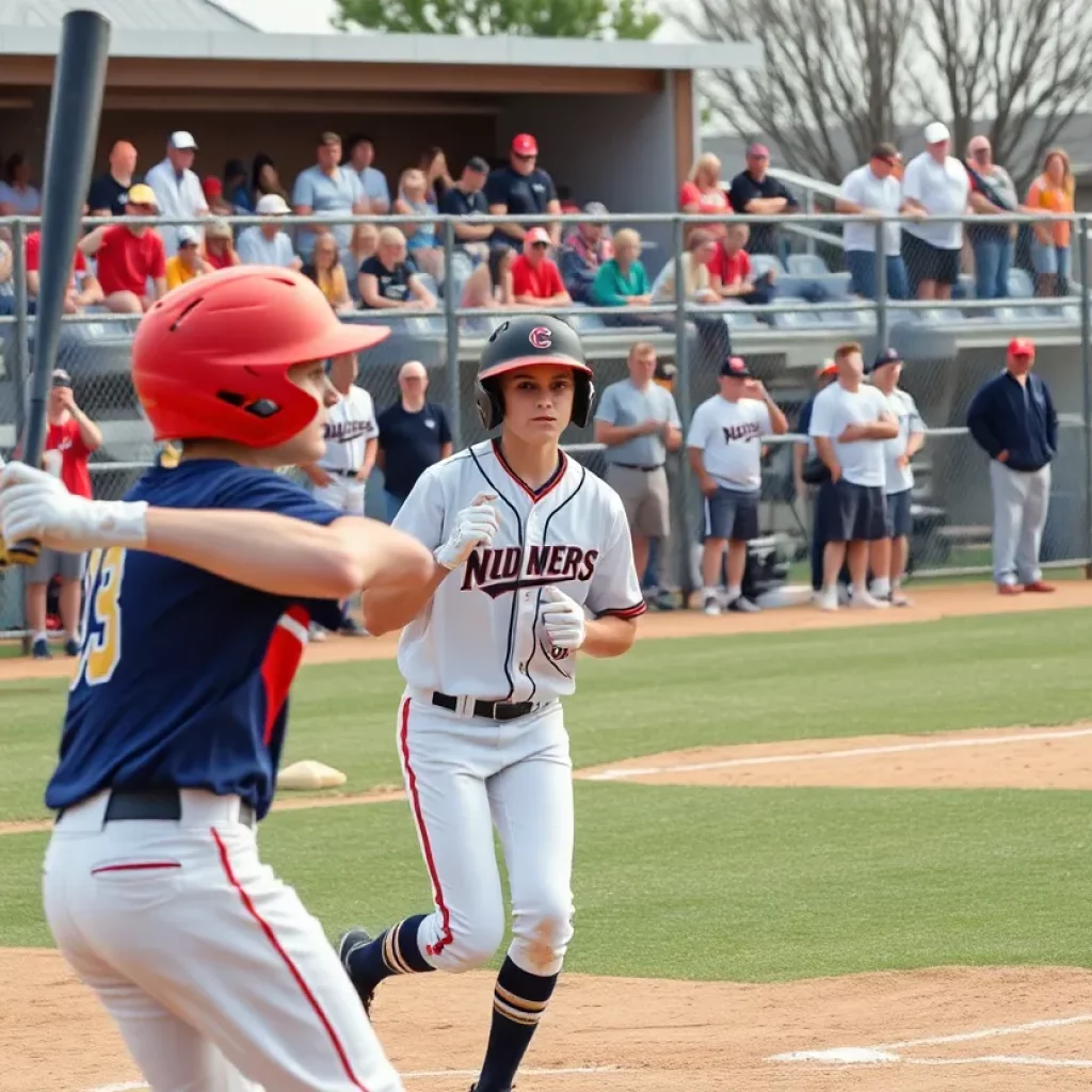 High school baseball players in action during a game