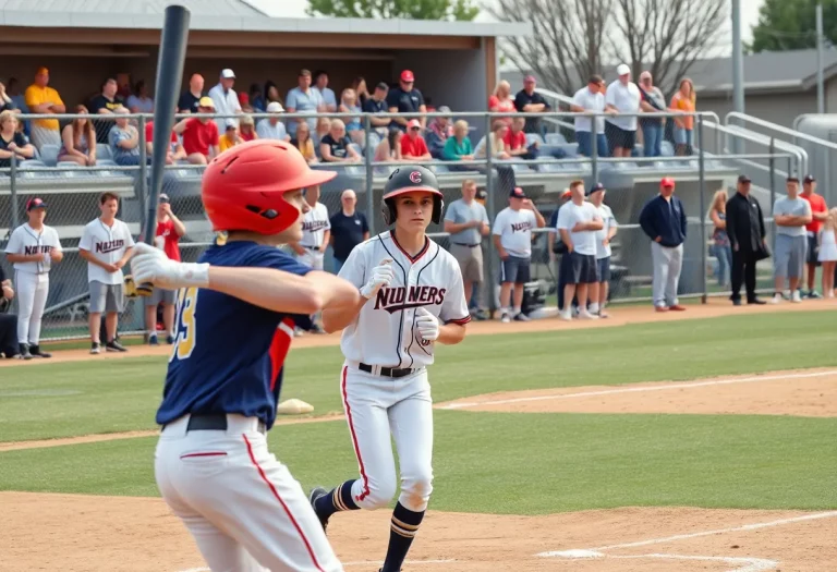 High school baseball players in action during a game