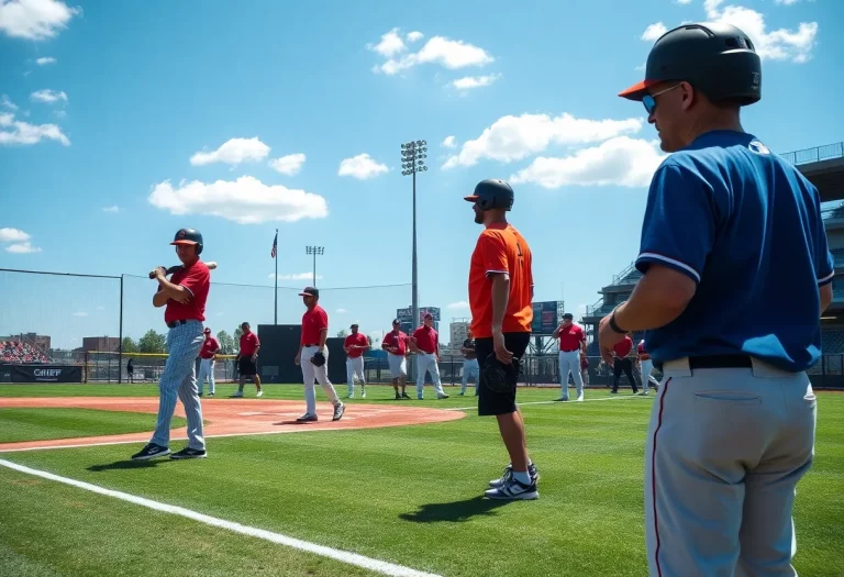 High school baseball players practicing with safety equipment