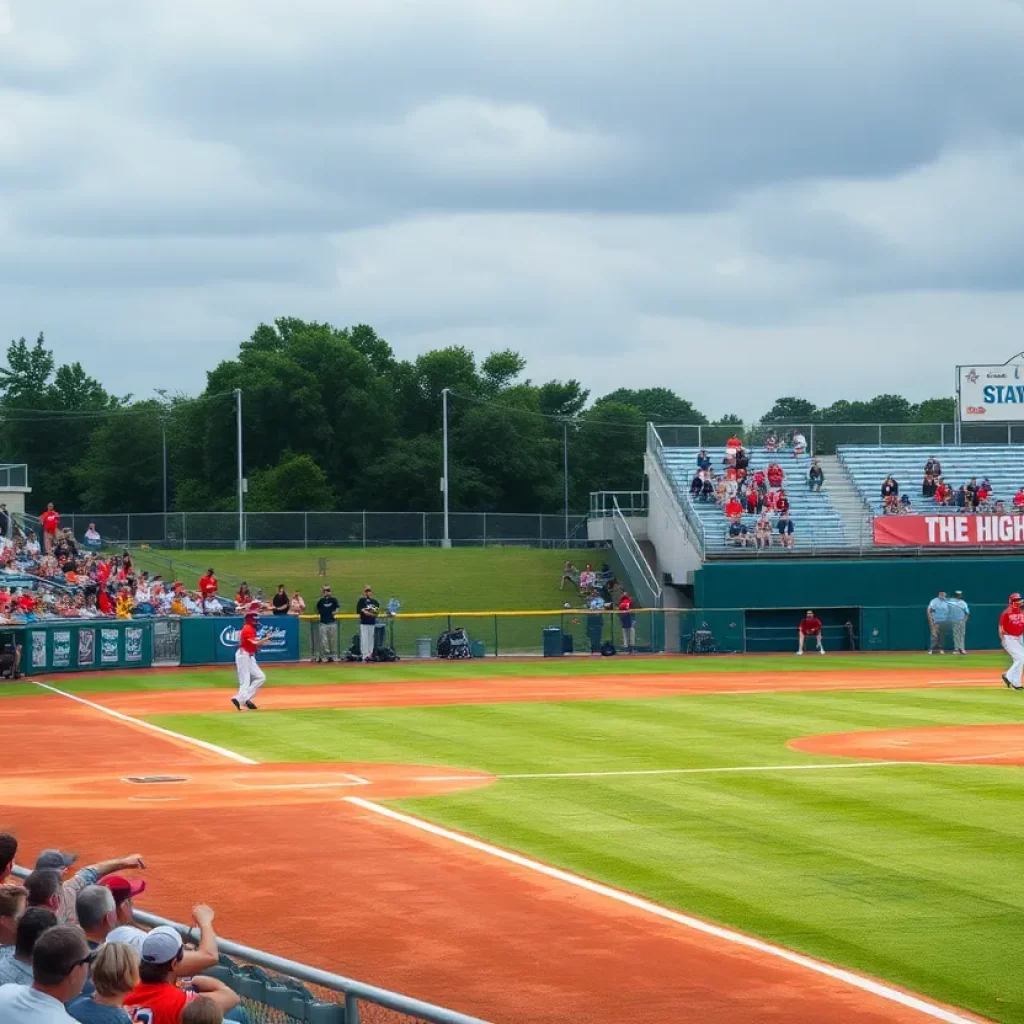 Players on a baseball field during a high school tournament