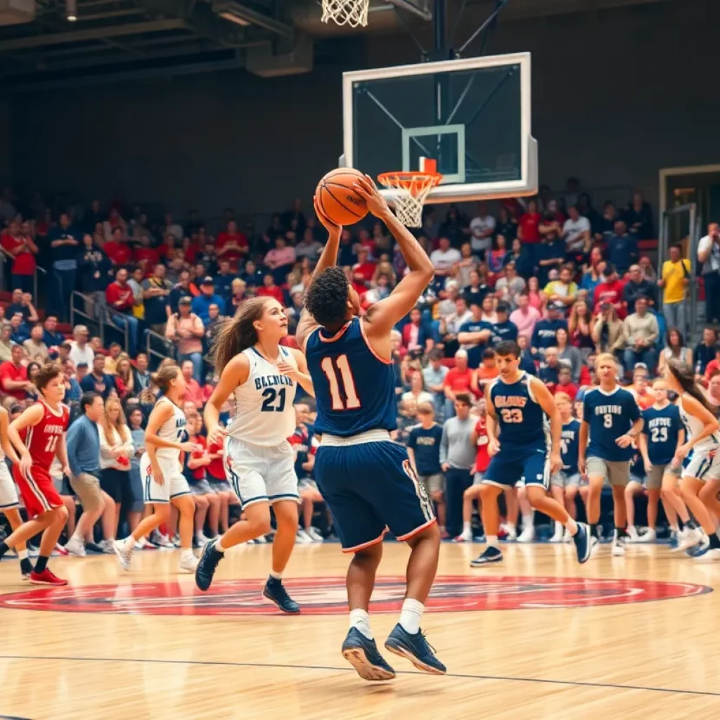 High school basketball players competing in an all-star game.