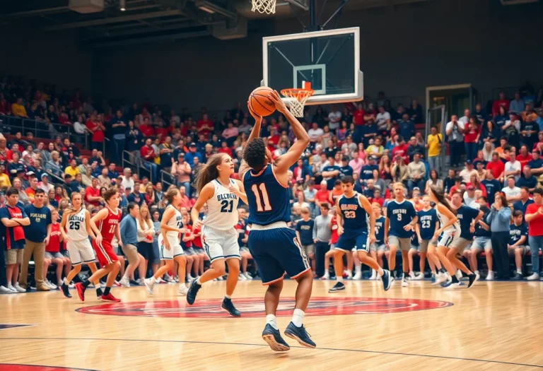 High school basketball players competing in an all-star game.