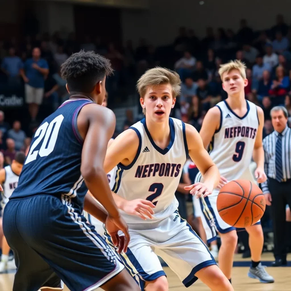 Young athletes competing in a high school basketball game