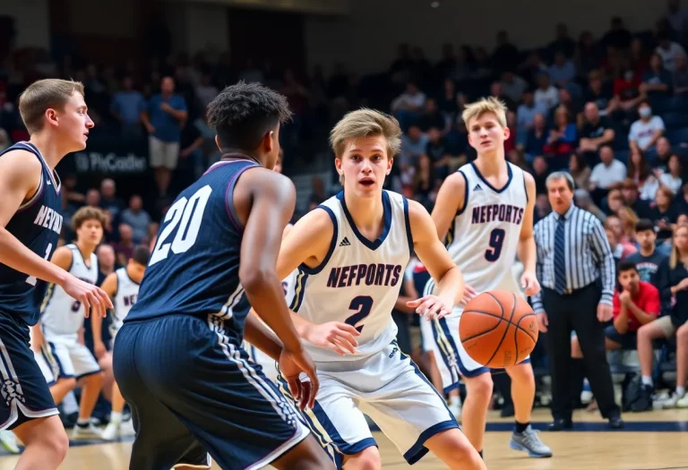 Young athletes competing in a high school basketball game
