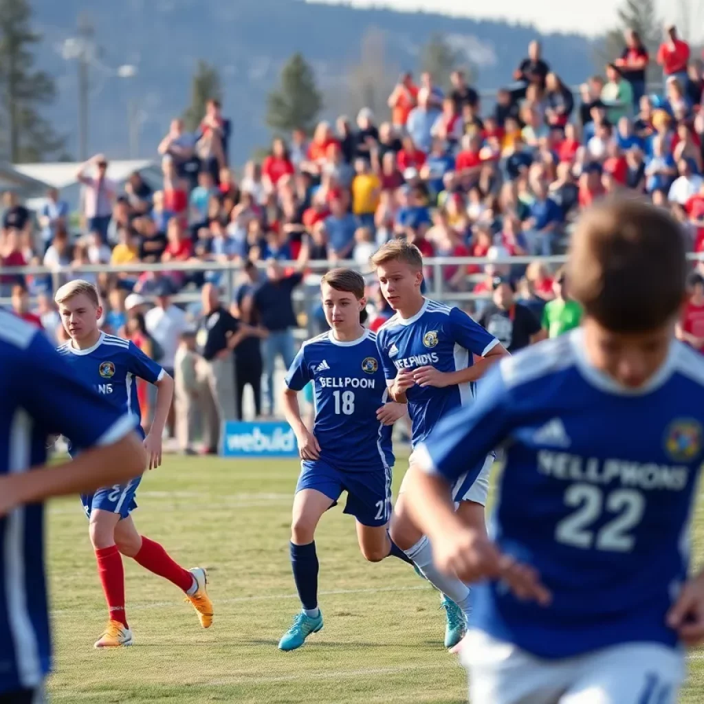 Boys' soccer teams competing in Wyoming high school match