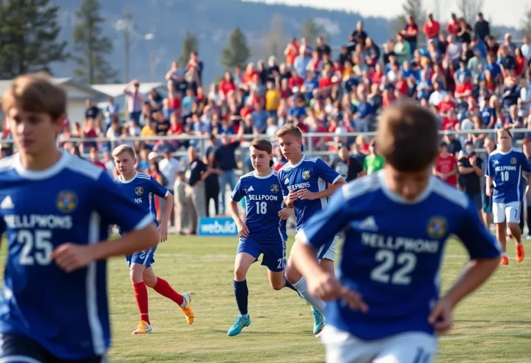 Boys' soccer teams competing in Wyoming high school match
