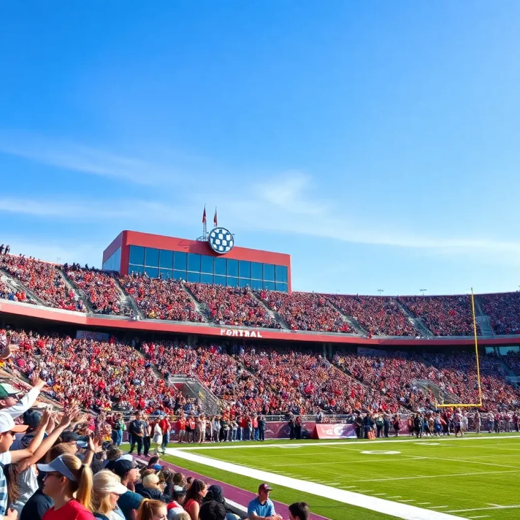 Fans cheering at a high school football game