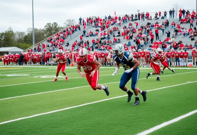 Players in action during a high school football game in Gainesville, Georgia.