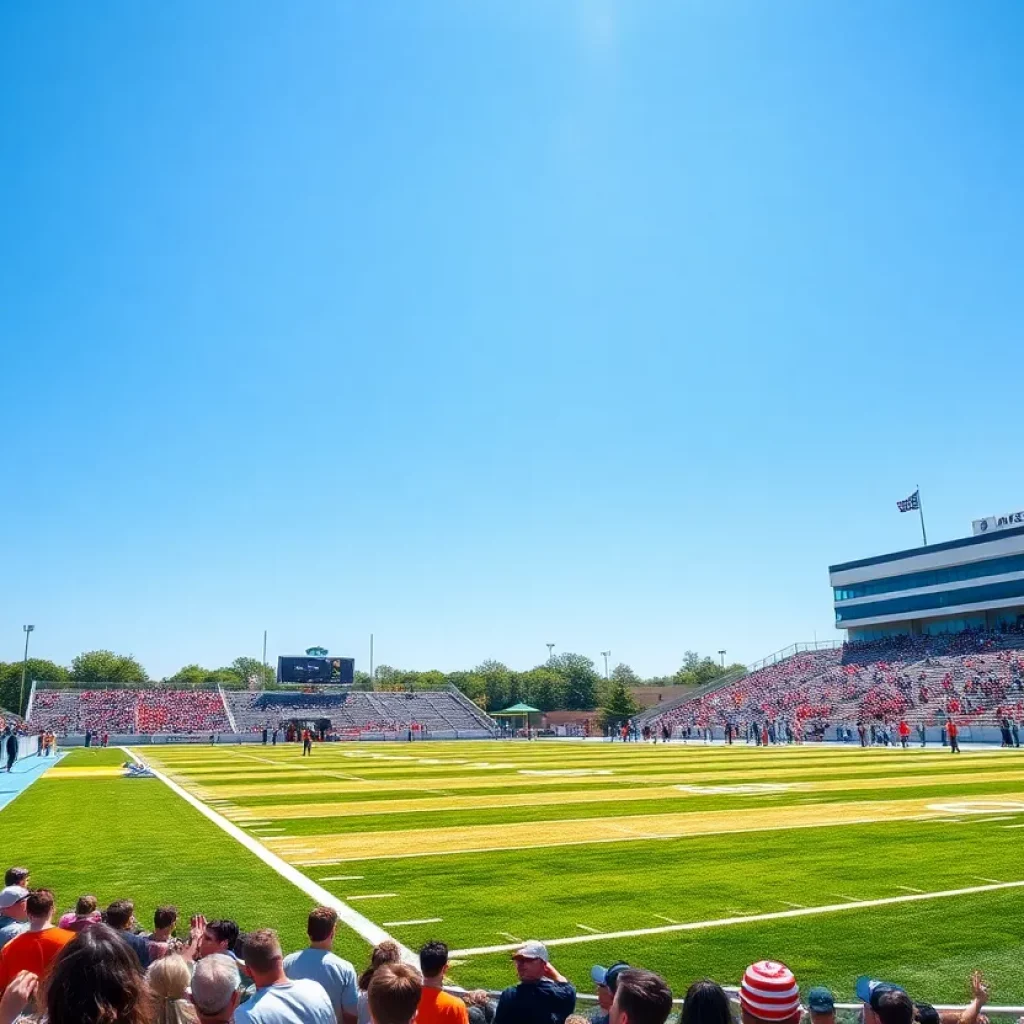 Fans cheering at a high school football game