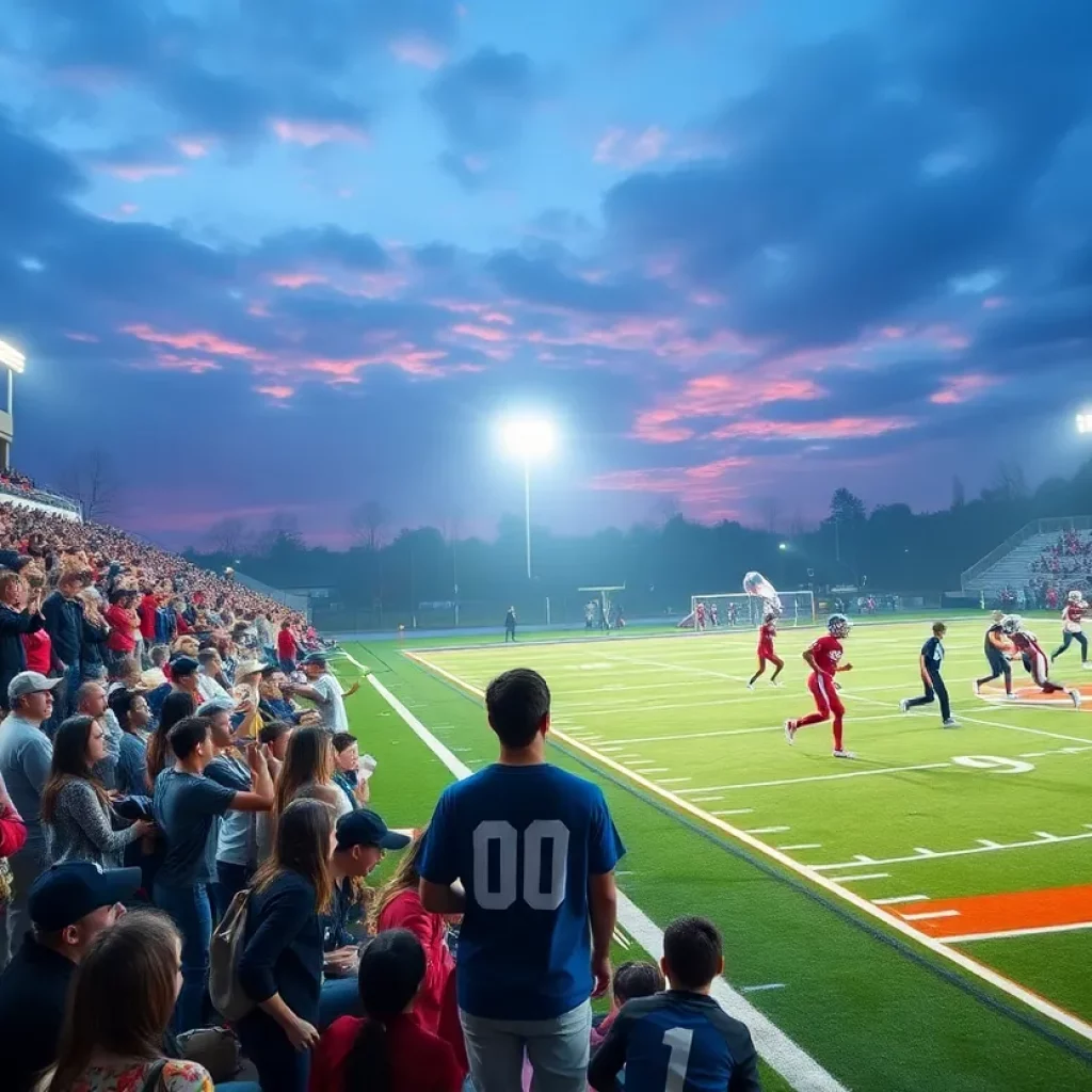 High school football players competing on the field