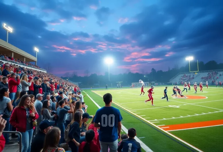 High school football players competing on the field
