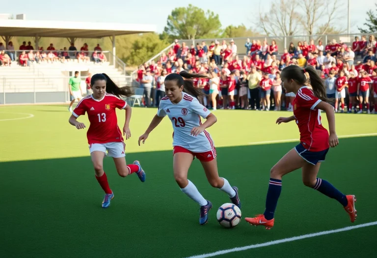 Young female soccer players in action during a match