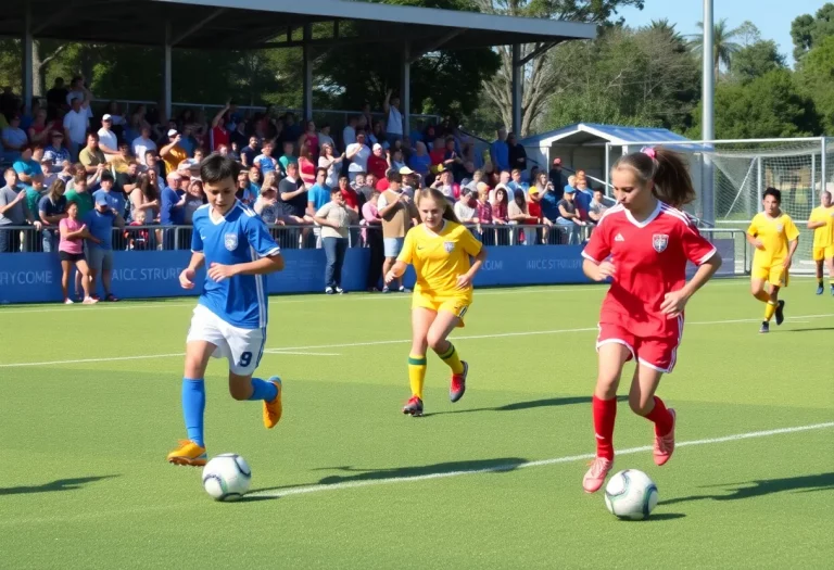 Players competing in a high school girls soccer match