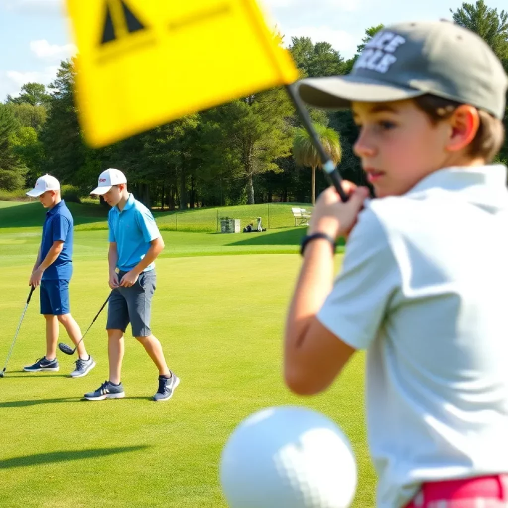 Young golfers competing in a tournament at a golf course