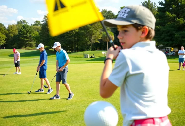 Young golfers competing in a tournament at a golf course