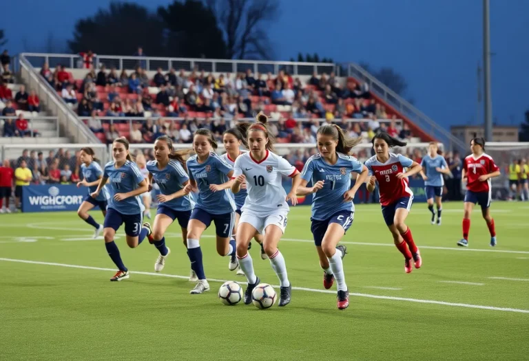 High school soccer players in action during a match