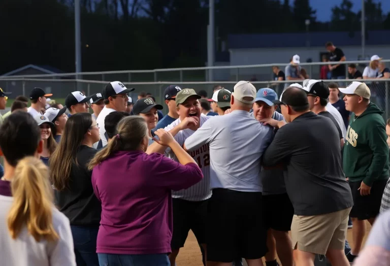 Chaotic scene during a high school softball game brawl