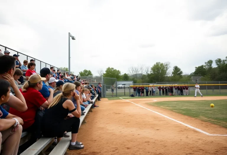Chaos ensues at high school softball championship with spectators reacting vigorously.