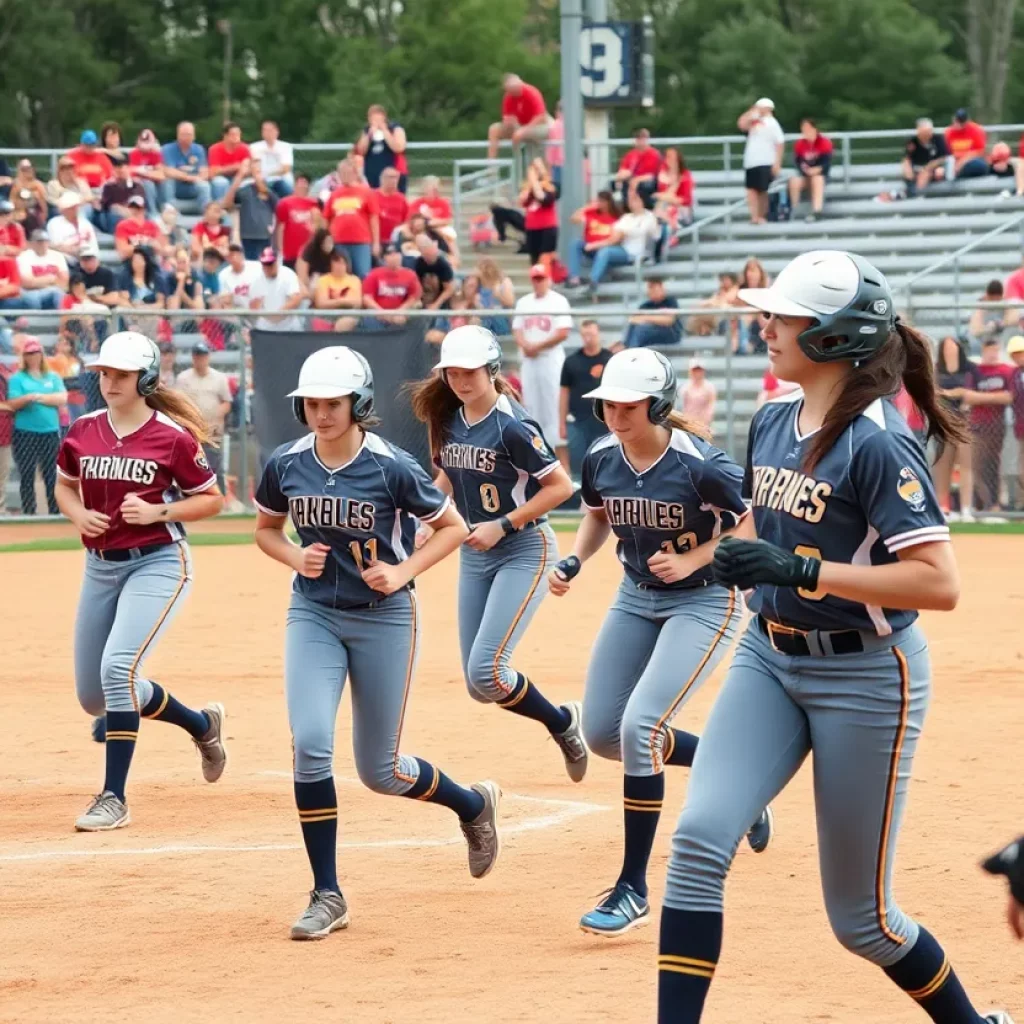 High school softball players competing in the Elite Eight championship