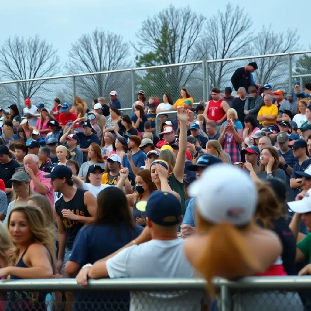 Crowd in chaos at a high school softball game