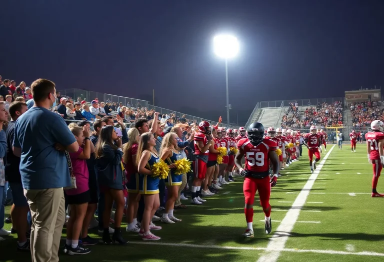 Fans cheering during a high school football game in Gastonia