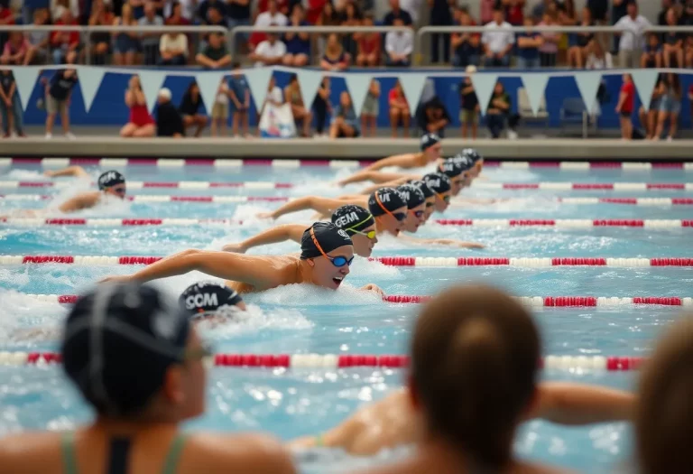 Swimmers competing in a high school swim meet
