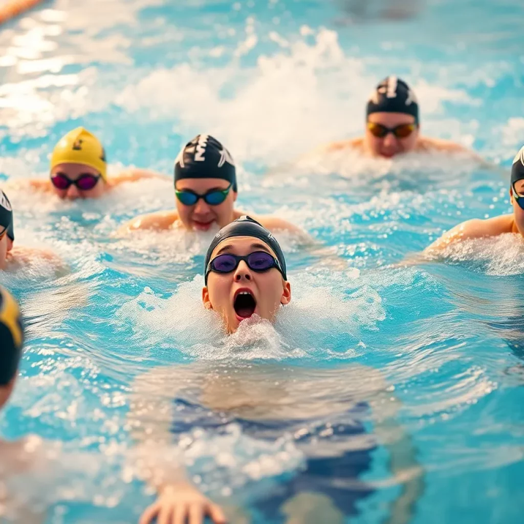 Competitive swimmers racing in a high school swimming championship