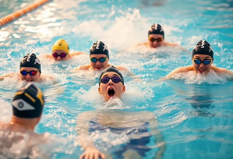 Competitive swimmers racing in a high school swimming championship