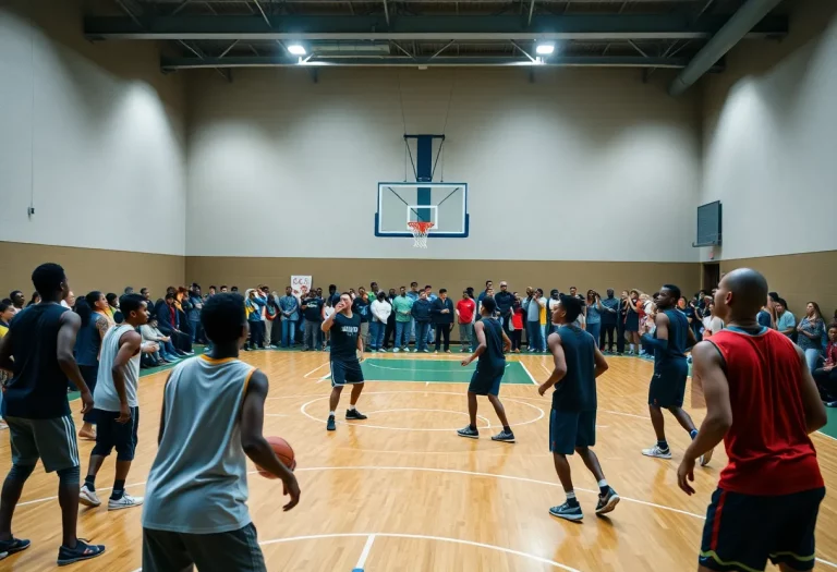 Basketball team practicing at Hillsborough community court
