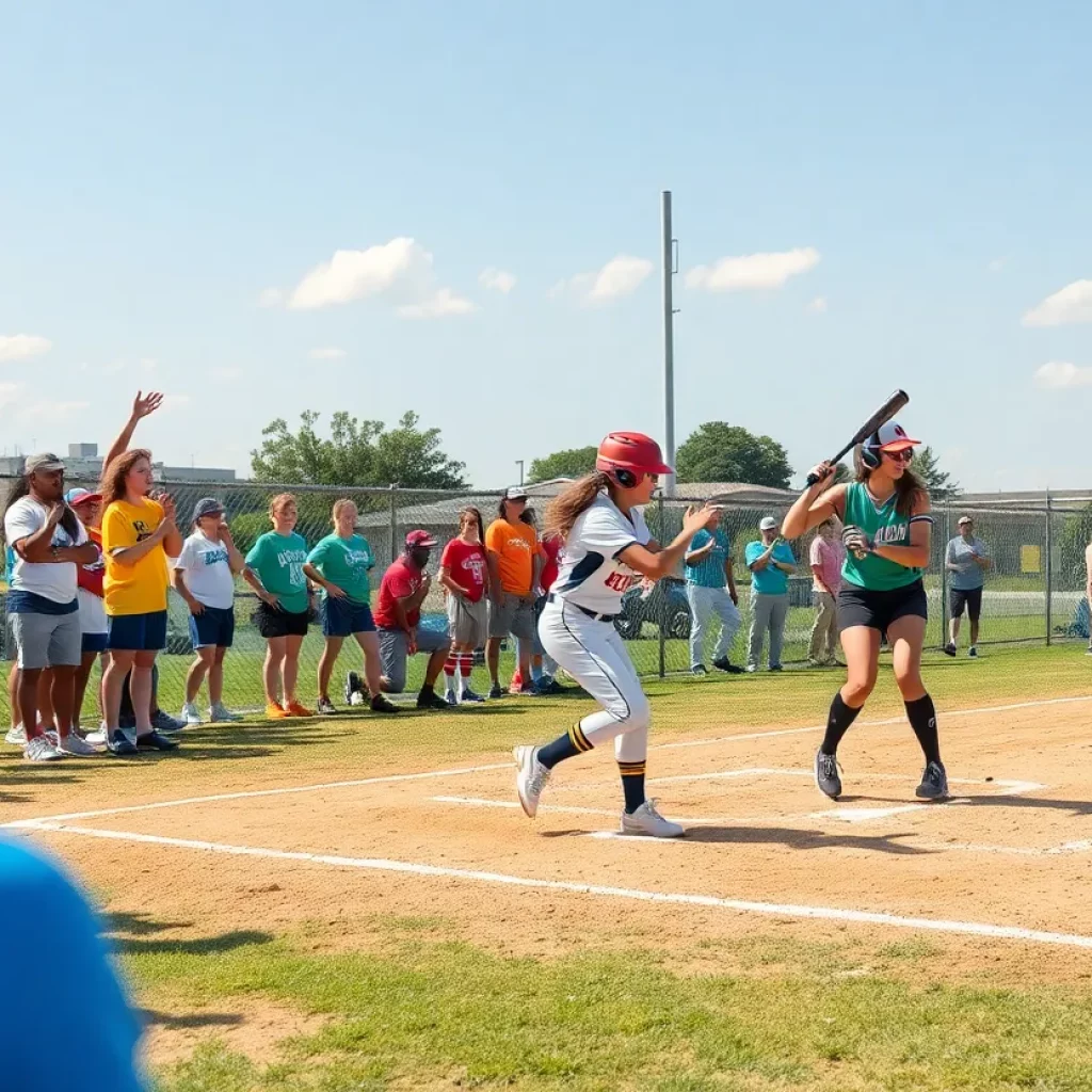 High school softball players in action during the Idaho state tournament.