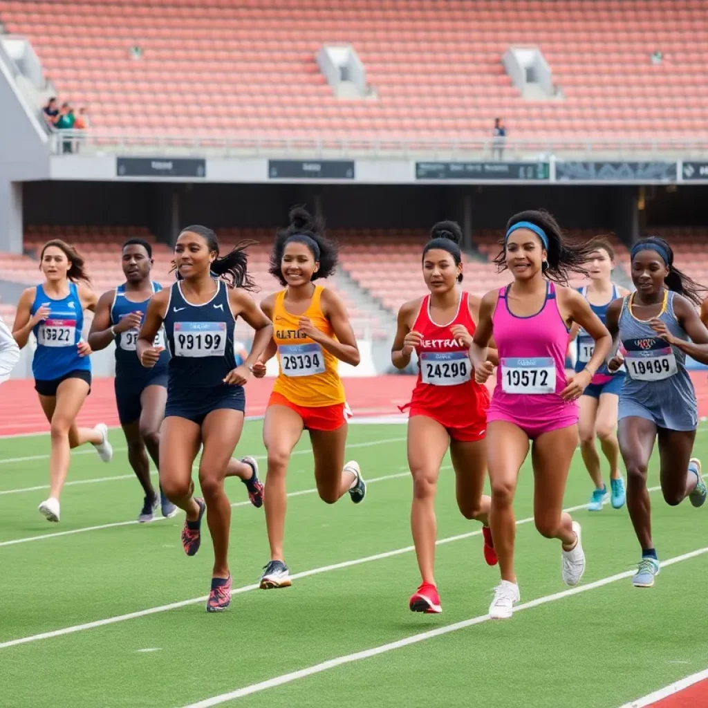 Group of athletes competing on a track field