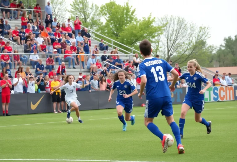 High school soccer players competing at the Iowa state championship