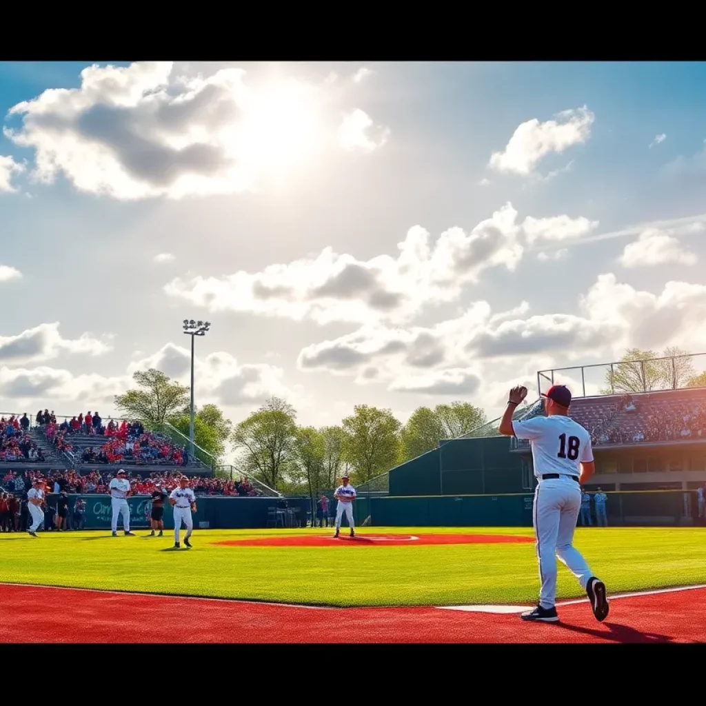 Players and fans at an Iowa high school baseball field