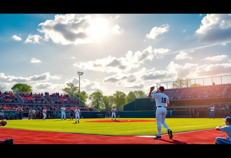 Players and fans at an Iowa high school baseball field