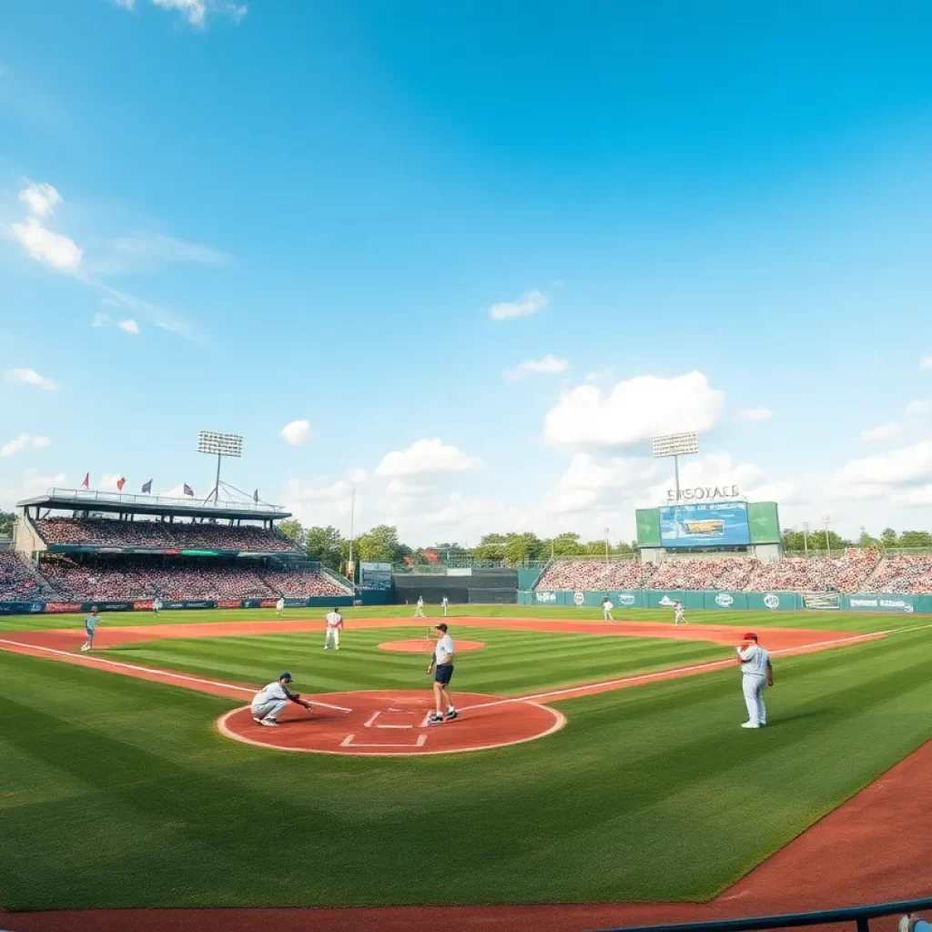 Players practicing baseball on a sunny field