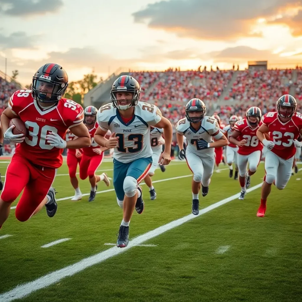 High school football running backs during a game in Iowa