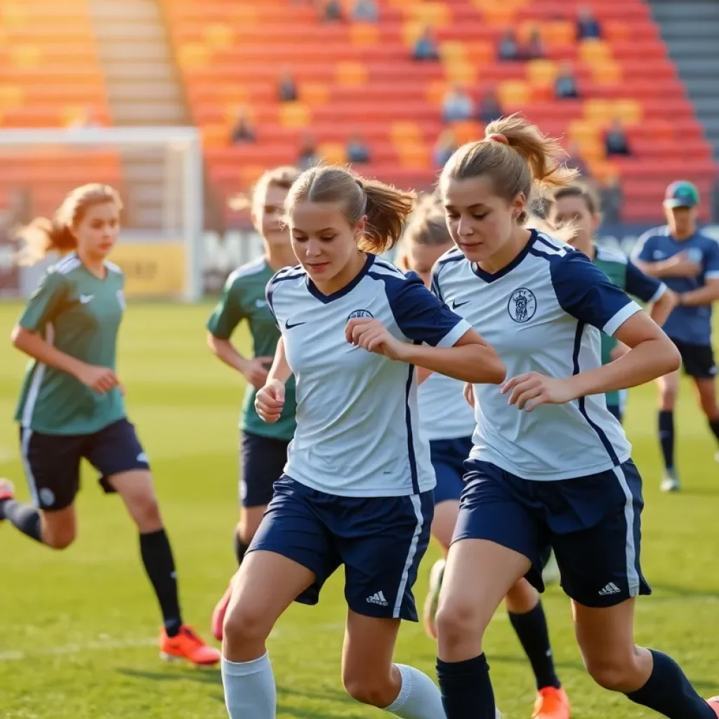 High school soccer players competing in a match during the Iowa state playoffs