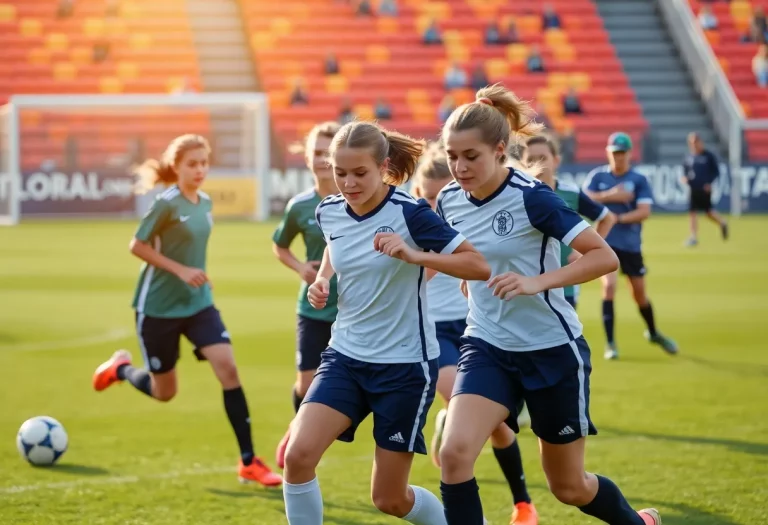 High school soccer players competing in a match during the Iowa state playoffs