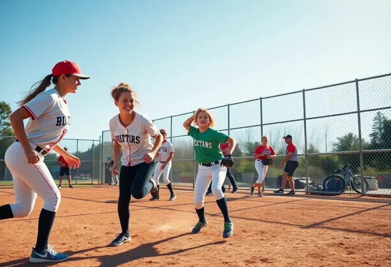 Players competing in an Iowa high school softball game