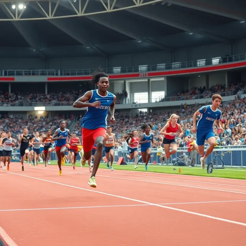 Athletes competing in a high school track and field meet