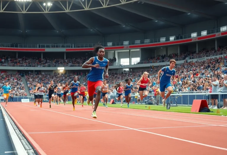 Athletes competing in a high school track and field meet