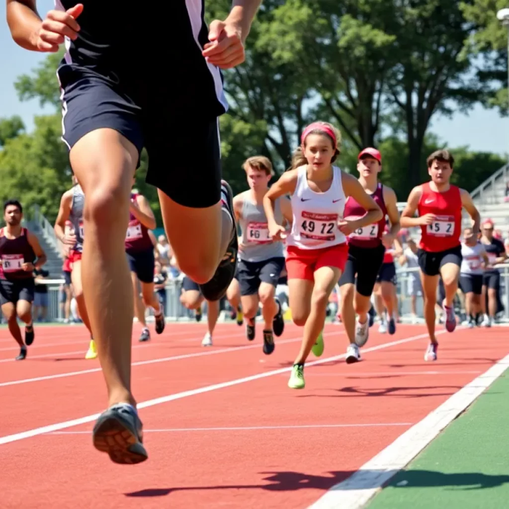 Jude DeVries crossing the finish line at NAIA Championships