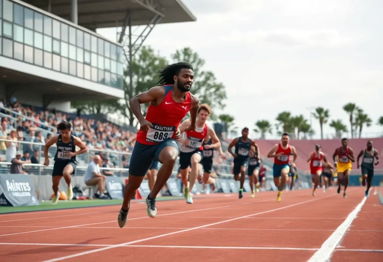 Athletes competing in a track and field relay race