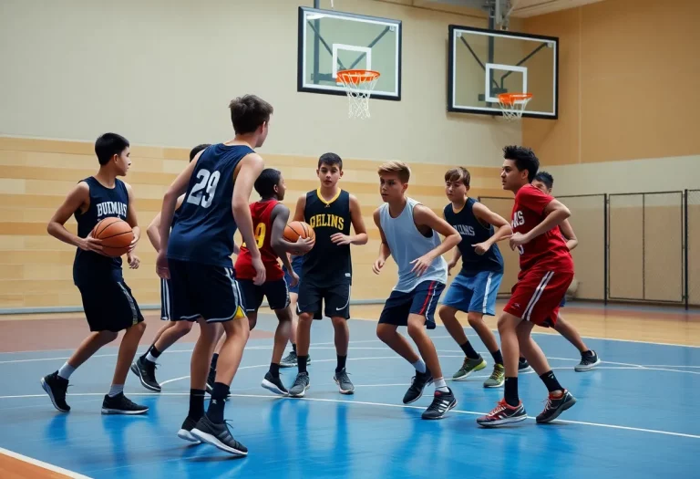 Young athletes engaged in basketball practice