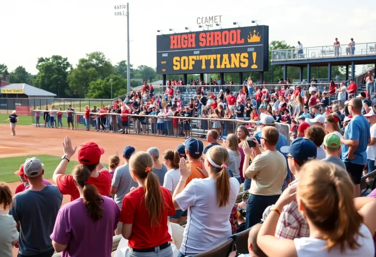 Fans cheering at a Kansas high school softball game
