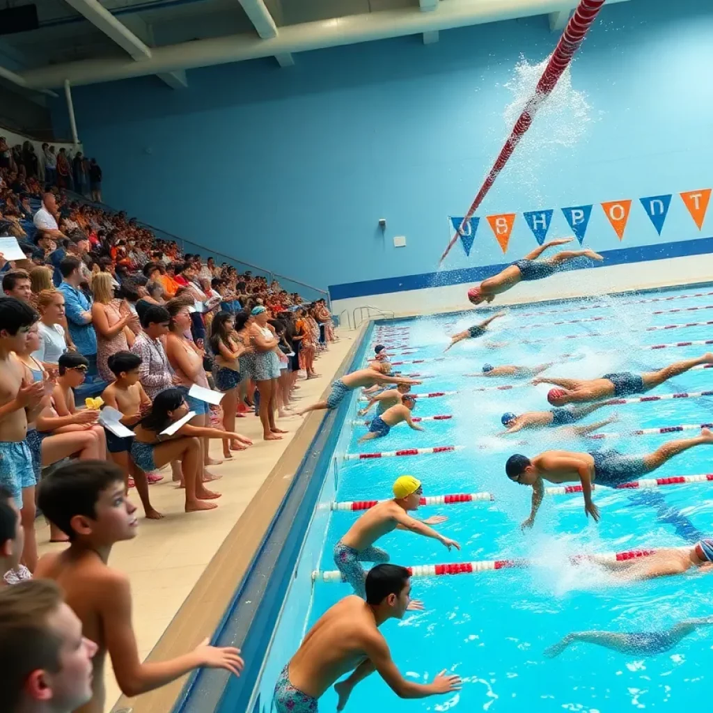 Swimmers compete in a high school swimming championship in Topeka